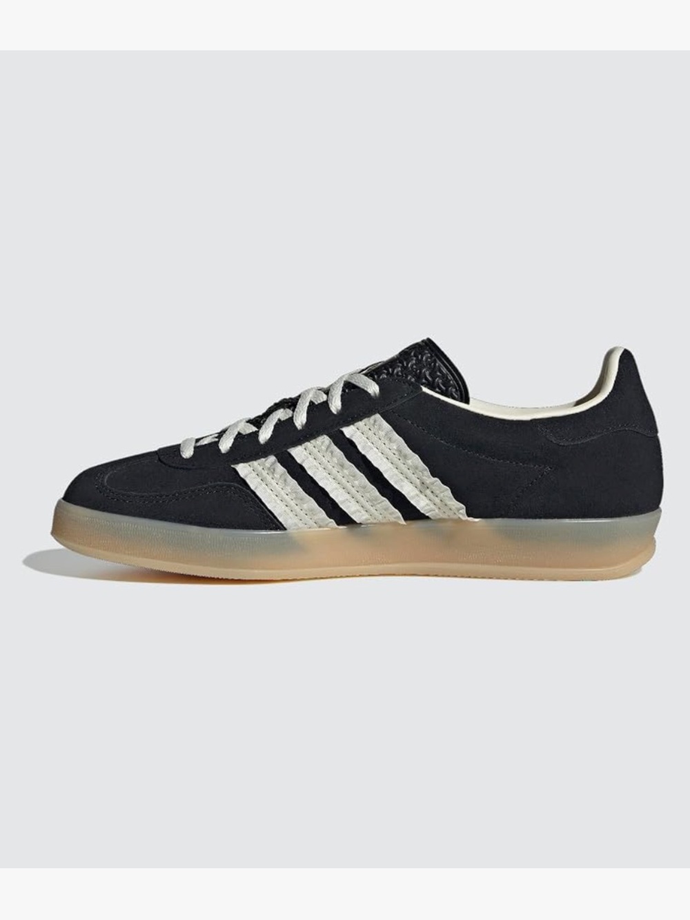 adidas Black Suede Sneaker with White Stripes and Gum Sole